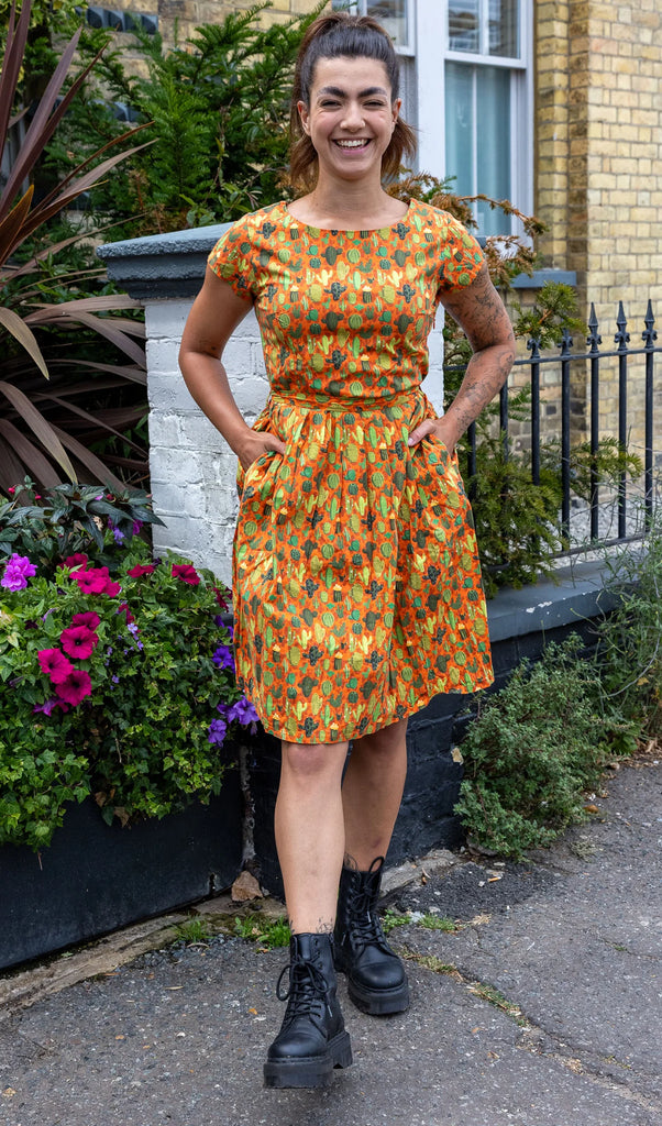 Orange Cactus Belted Dress