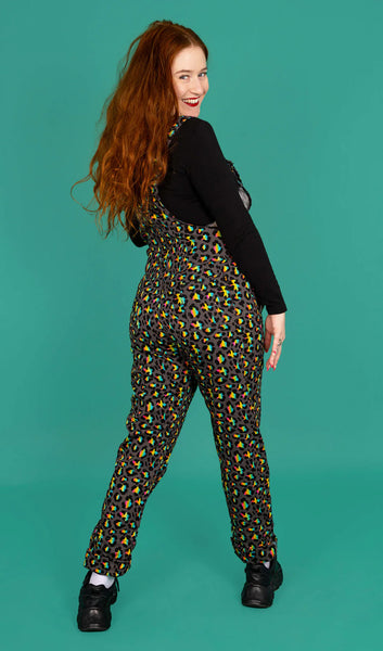 Grey Rainbow Leopard Stretch Dungarees - Unisex