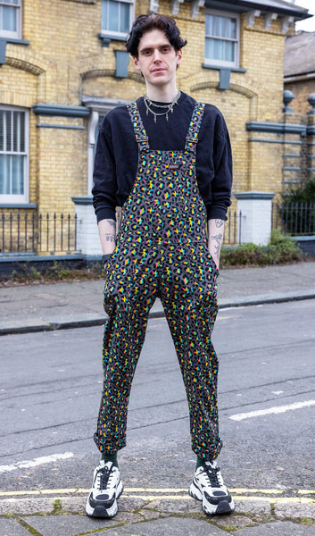 Grey Rainbow Leopard Stretch Dungarees - Unisex