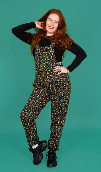 Grey Rainbow Leopard Stretch Dungarees - Unisex