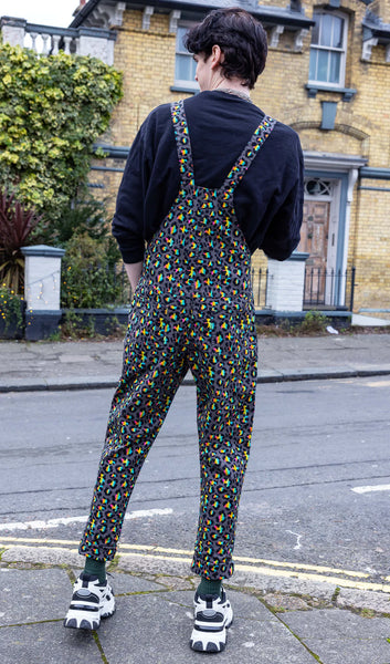 Grey Rainbow Leopard Stretch Dungarees - Unisex