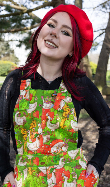 The Mushroom Babes In The Geese Garden Stretch Twill Pinafore Dress