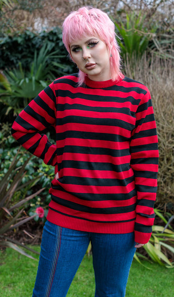 Red and Black Stripey jumper - unisex