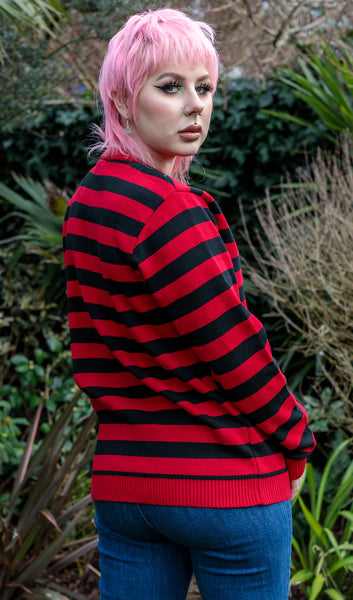 Red and Black Stripey jumper - unisex