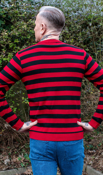 Red and Black Stripey jumper - unisex