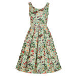 Scoop neck swing dress in Mushroom and Forest print