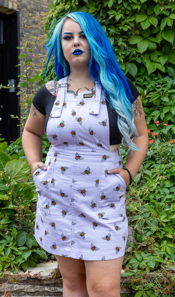 Lavender Bee Print Pinafore - Cotton Twill