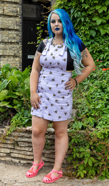 Lavender Bee Print Pinafore - Cotton Twill