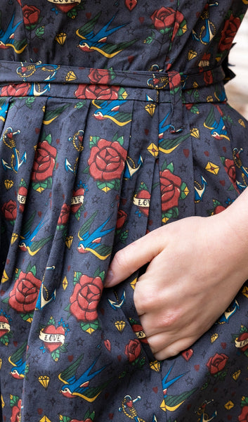 Vintage Tattoo Stretch Belted Dress