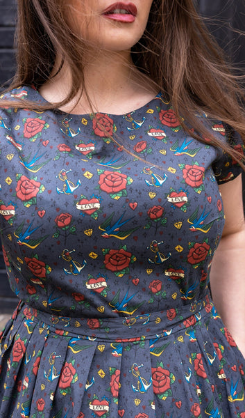 Vintage Tattoo Stretch Belted Dress
