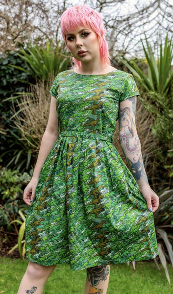 Camouflage Dinosaur Belted Tea Dress