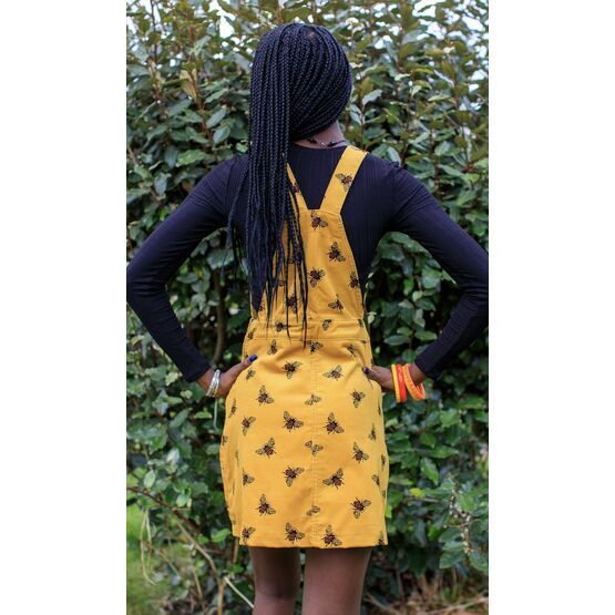 MUSTARD CORDUROY THE BEES KNEEZ BEE PRINT PINAFORE DRESS