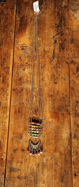 2 Strand Chain and Recycled Fabric Bead Necklace
