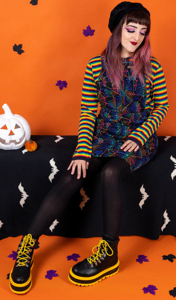 Rainbow Spider Twill Pinafore Dress