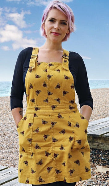 THE BEES KNEEZ BEE PRINT PINAFORE DRESS - Cotton Twill