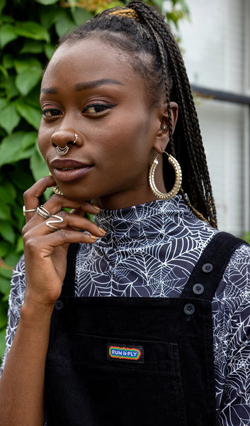 Black Stretch Corduroy Long Pinafore Dress