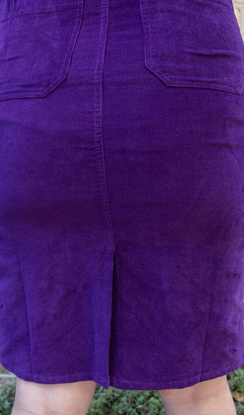 Purple Stretch Corduroy Long Pinafore Dress