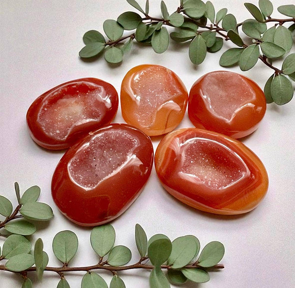 Carnelian Druzy Palm Stone: Fiery Orange Crystal for Passion & Creativity: Regular Palm Stone