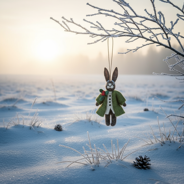 Handmade Felt Hector Christmas Hare Hanging Decoration