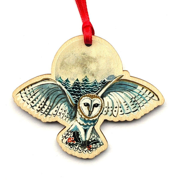 Holly And Owl Wooden Decoration