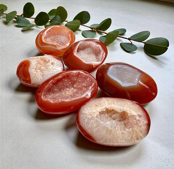 Carnelian Druzy Palm Stone: Fiery Orange Crystal for Passion & Creativity: Regular Palm Stone