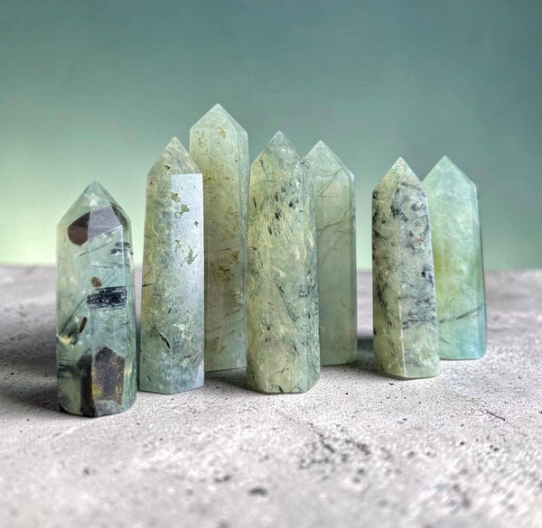 Prehnite Crystal Point with Black Tourmaline Rutile - Healing Stone