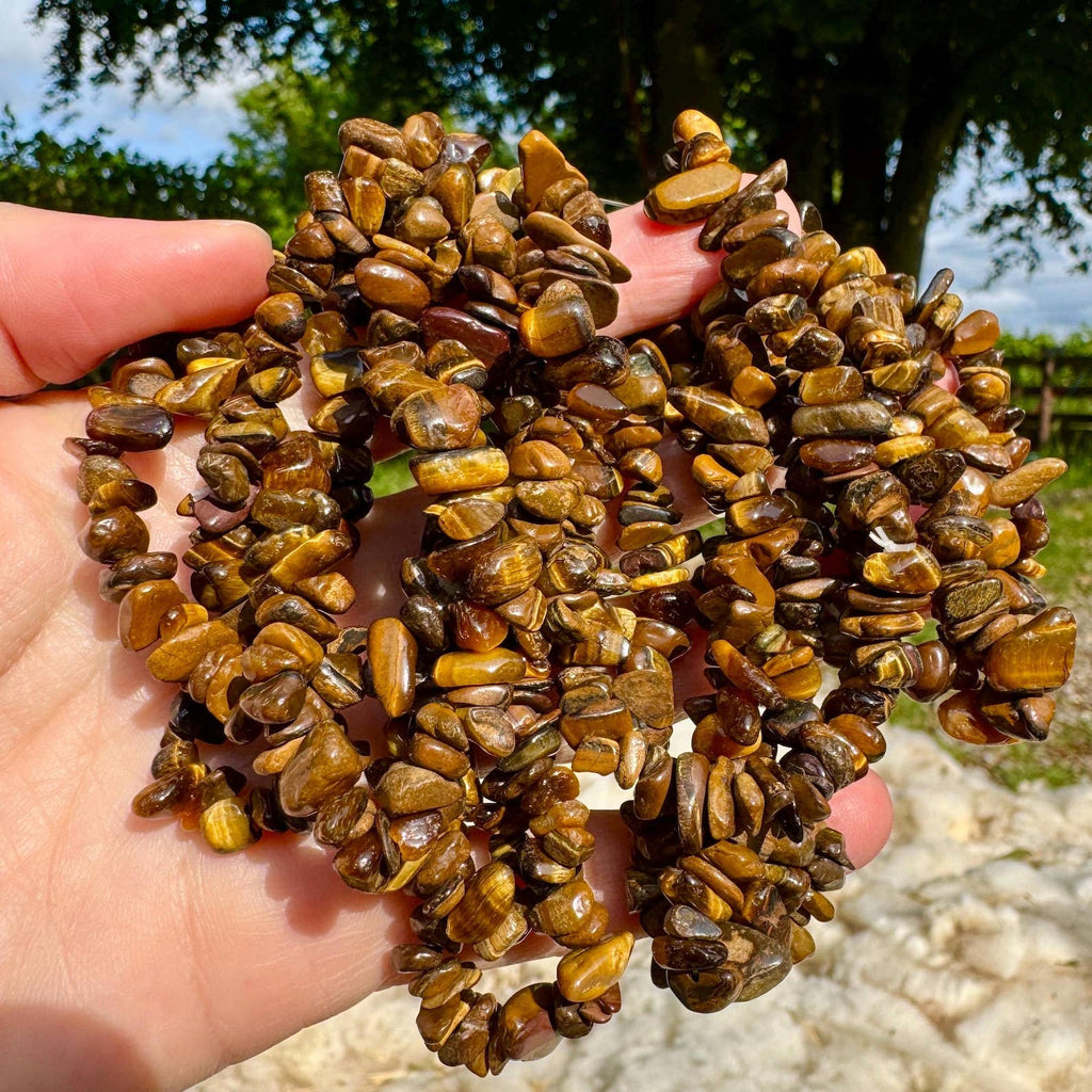 Crystal chip bracelet stretch bracelet gemstone jewelry elf: Tiger's Eye
