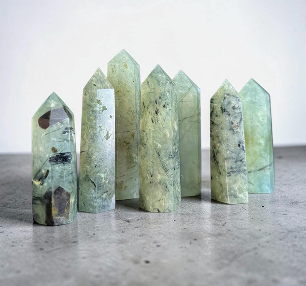 Prehnite Crystal Point with Black Tourmaline Rutile - Healing Stone