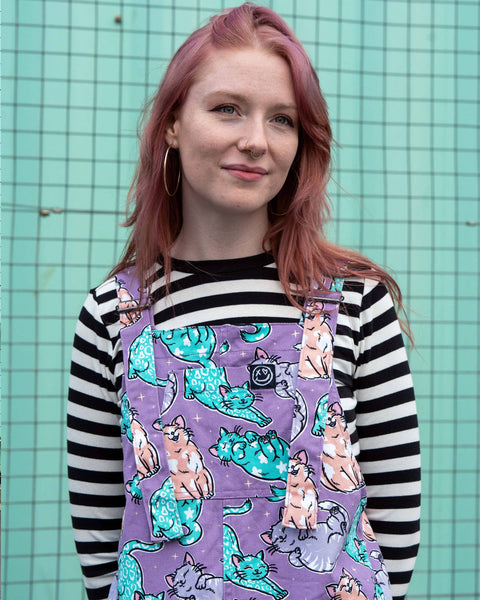 Rebel Romance x Abi Perry Purrfect Cats Stretch Dungarees: XL
