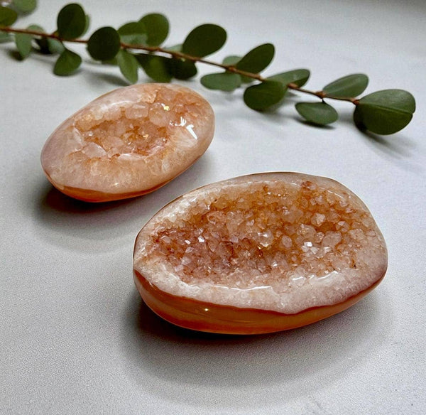 Carnelian Druzy Palm Stone: Fiery Orange Crystal for Passion & Creativity: Regular Palm Stone