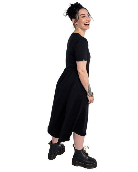 Rebel Romance Jet Black Stretch Midi Dress With Pockets: 14