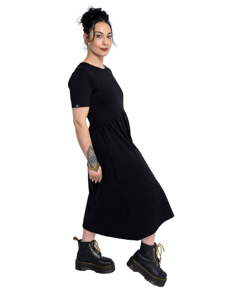 Rebel Romance Jet Black Stretch Midi Dress With Pockets: 8
