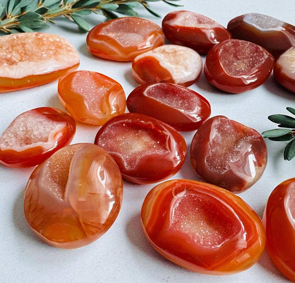 Carnelian Druzy Palm Stone: Fiery Orange Crystal for Passion & Creativity: Regular Palm Stone