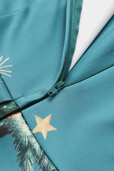 Amanda Dark Desaturated Cyan Christmas Santa Print Dress: 12