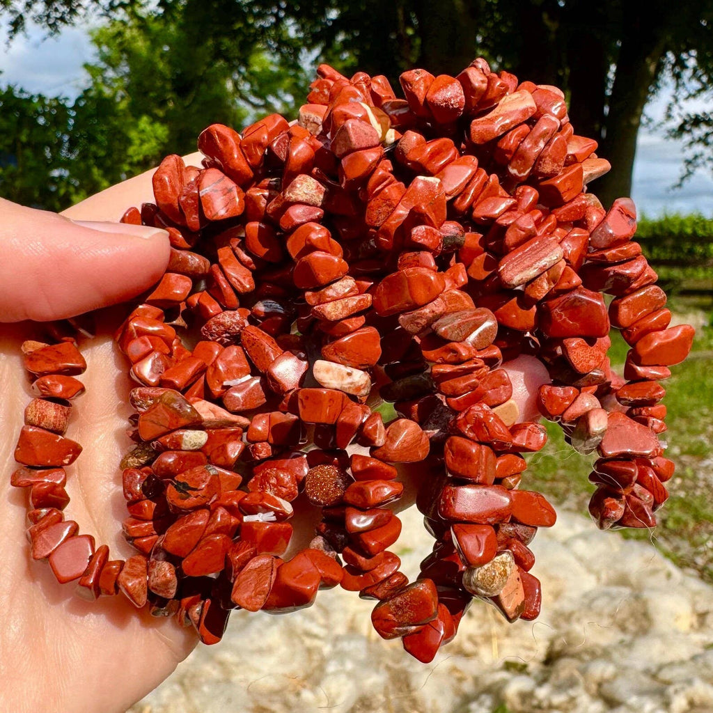 Crystal chip bracelet stretch bracelet gemstone jewelry elf: Red Jasper