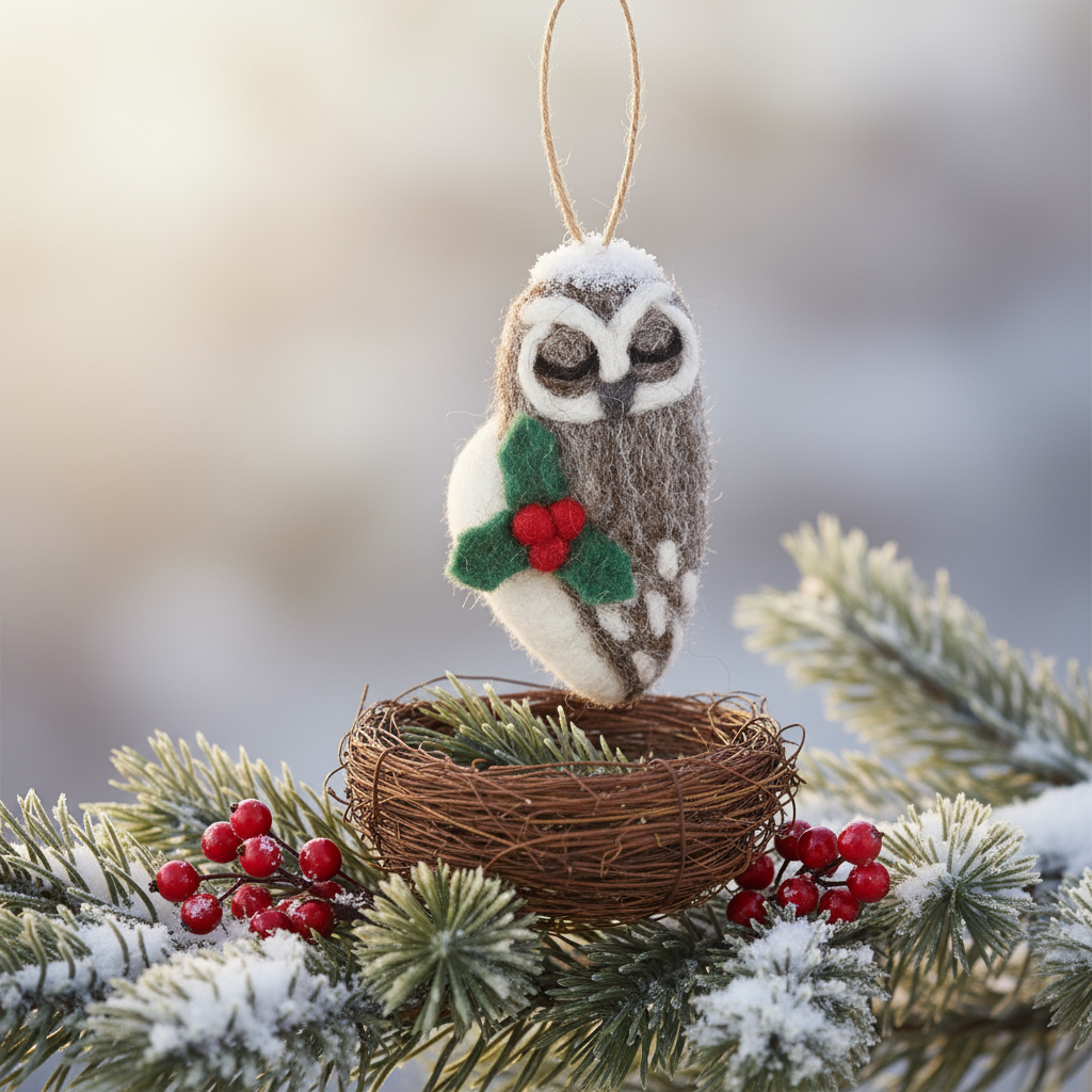 Handmade Felt Carol the Christmas Owl Hanging Decoration