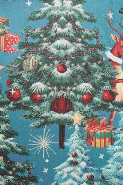 Amanda Dark Desaturated Cyan Christmas Santa Print Dress: 16