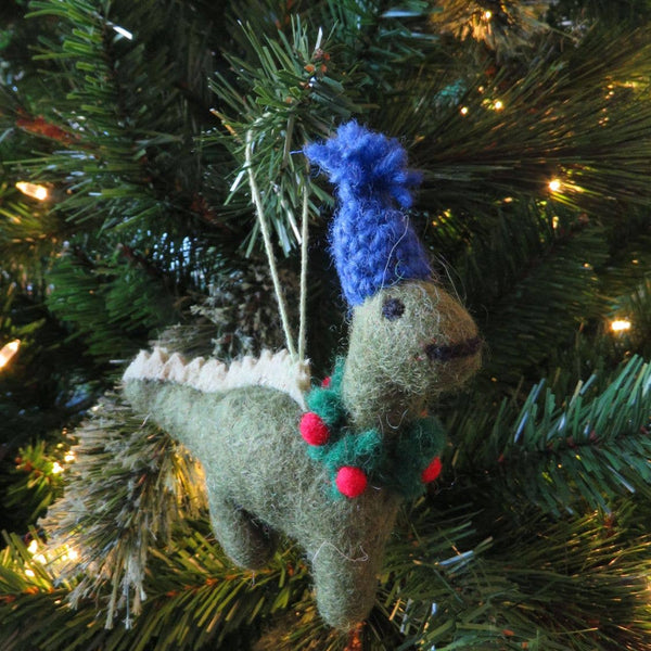 Handmade Biodegradable Felt Hanging Cosy Dinosaur Christmas