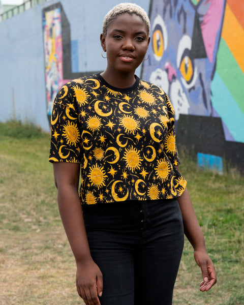 Rebel Romance Celestial Sun and Moon Cropped Boxy Tee
