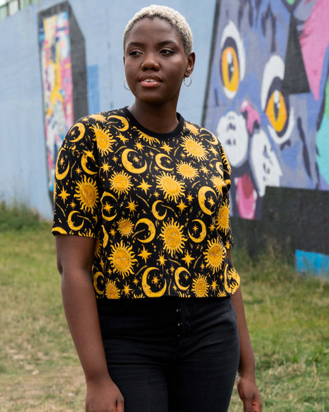 Rebel Romance Celestial Sun and Moon Cropped Boxy Tee