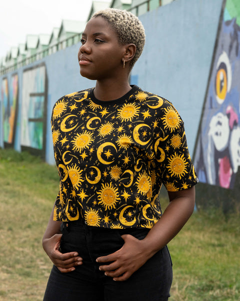 Rebel Romance Celestial Sun and Moon Cropped Boxy Tee