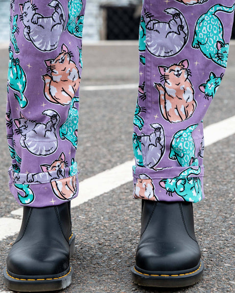 Rebel Romance x Abi Perry Purrfect Cats Stretch Dungarees: L