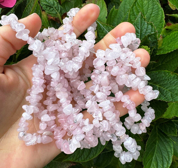 Crystal chip bracelet stretch bracelet gemstone jewelry elf: Rose Quartz
