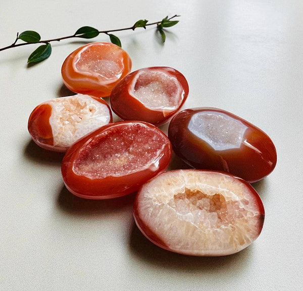 Carnelian Druzy Palm Stone: Fiery Orange Crystal for Passion & Creativity: XL Palm Stone