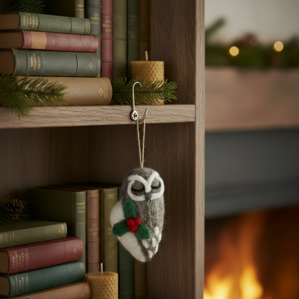 Handmade Felt Carol the Christmas Owl Hanging Decoration