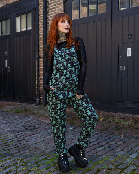 🐙 Green Sea Creatures Stretch Twill Dungarees🐙