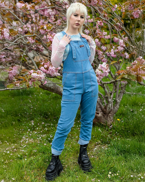 Run & Fly Light Blue Stone Wash Stretch Denim Dungarees