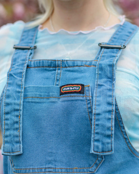 Run & Fly Light Blue Stone Wash Stretch Denim Dungarees