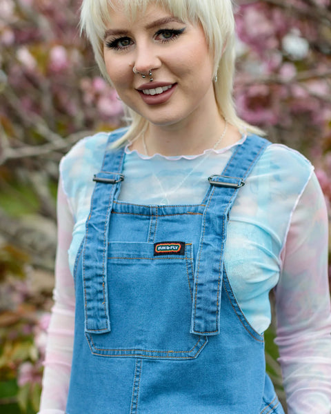 Run & Fly Light Blue Stone Wash Stretch Denim Dungarees