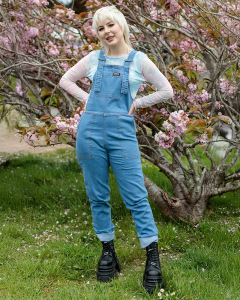 Run & Fly Light Blue Stone Wash Stretch Denim Dungarees